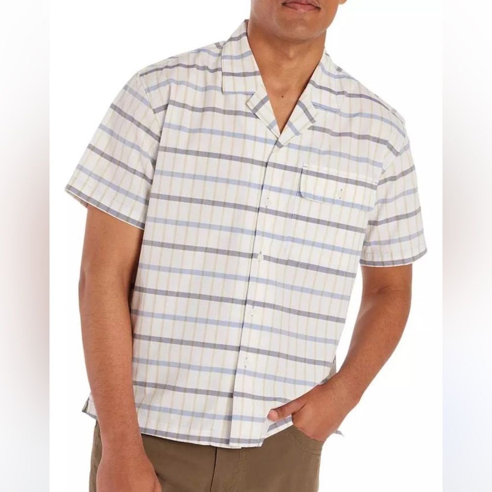 Marmot Men's Muir Camp Novelty Short Sleeve White Blue Plaid Size XL